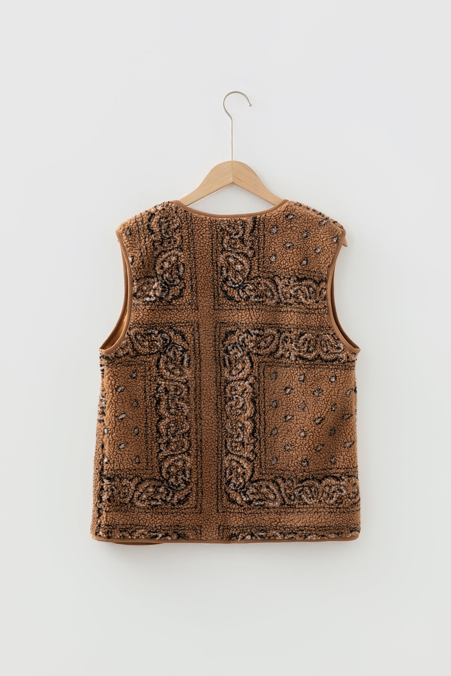 Brown Sherpa Paisley Print Pocketed Western Fashion Vest Jacket