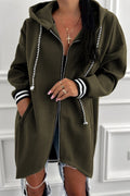 Four Leaf Clover Contrast Cuffed Drop Shoulder Zip up Tunic Hoodie