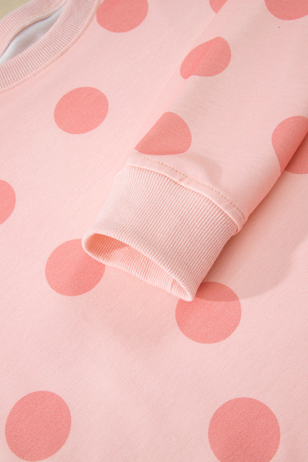 Pink Polka Dot Print Drop Shoulder Pullover Drawstring Shorts Set