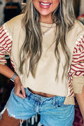 Red Stripe Sleeve Patchwork Casual Knit Top
